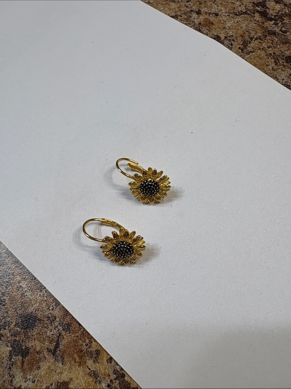 Gold Sunflower Drop Earrings - Floral Hoop Earrings